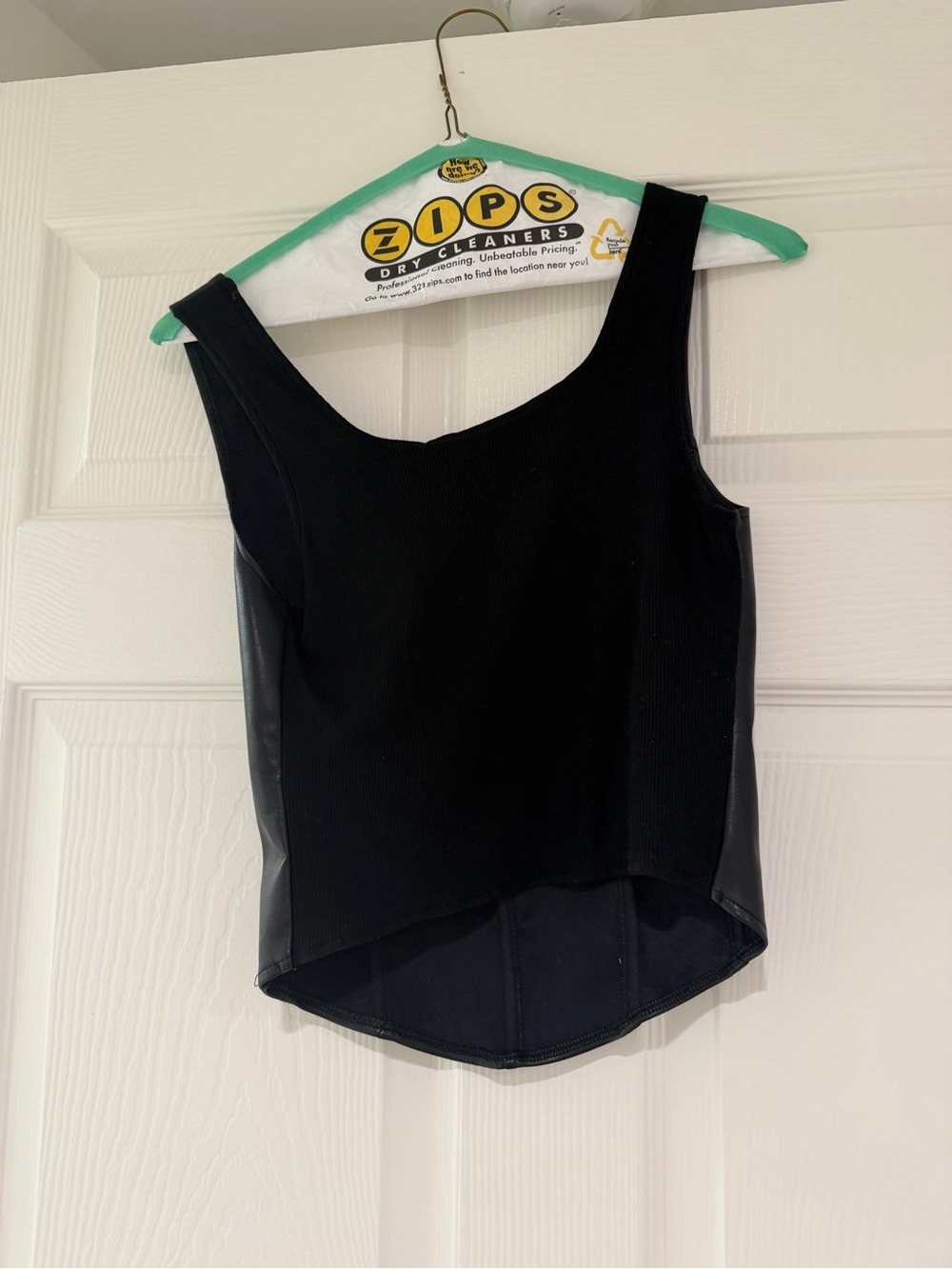 Black Faux Leather Tank Top - Women's Sleeveless Top - Picture 2 of 3